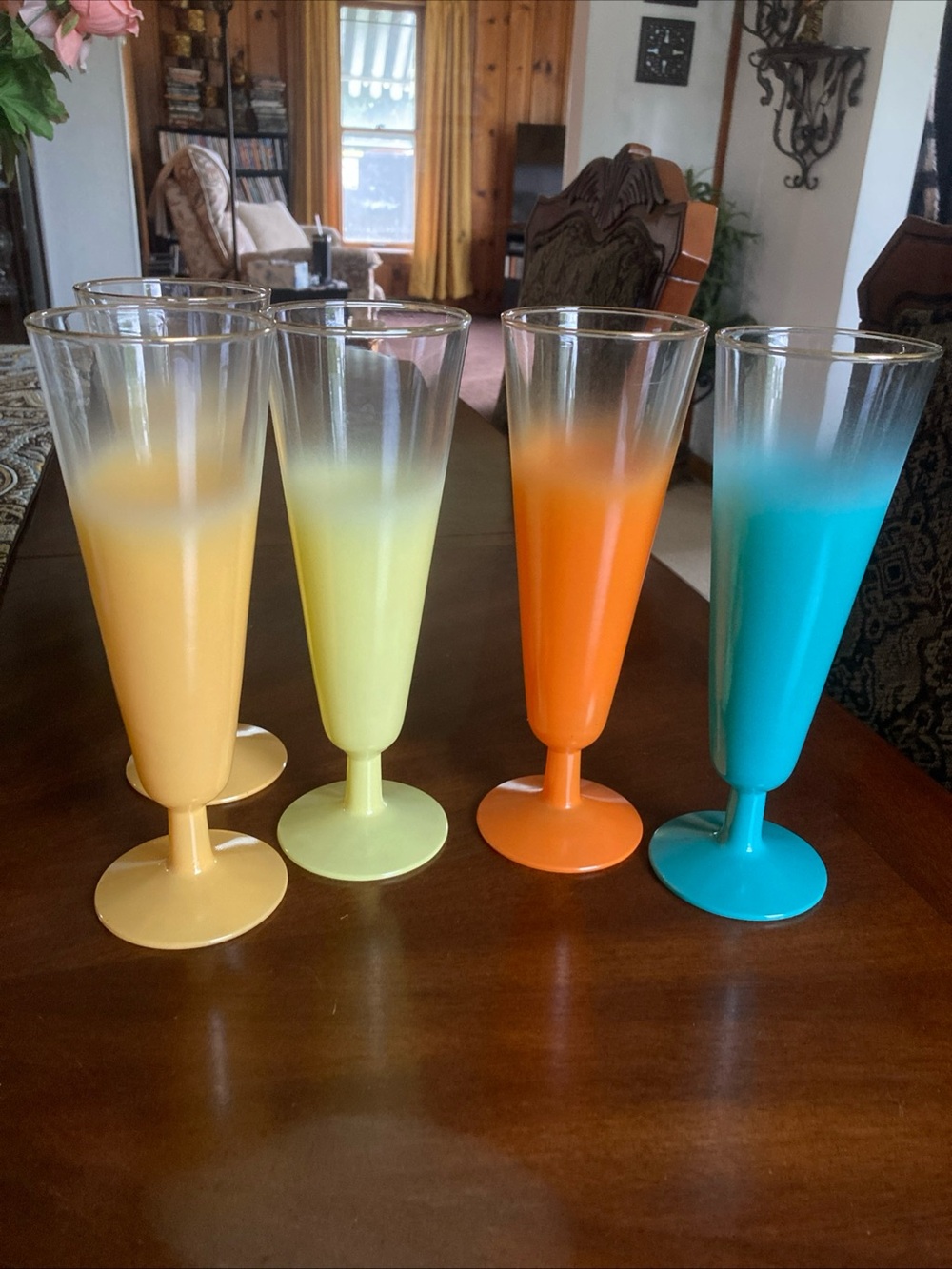 VTG MCM Blendo pilsners set of 5 frosted jewel tones w/ gold rims retro barware
